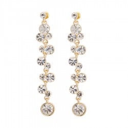 Yellow Gold plated long divine earrings with sparkling zircons